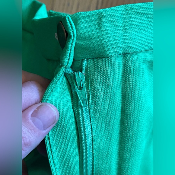 70s Vintage Lime Green High Waisted Double Knit Poly Pants - Picture 5 of 6